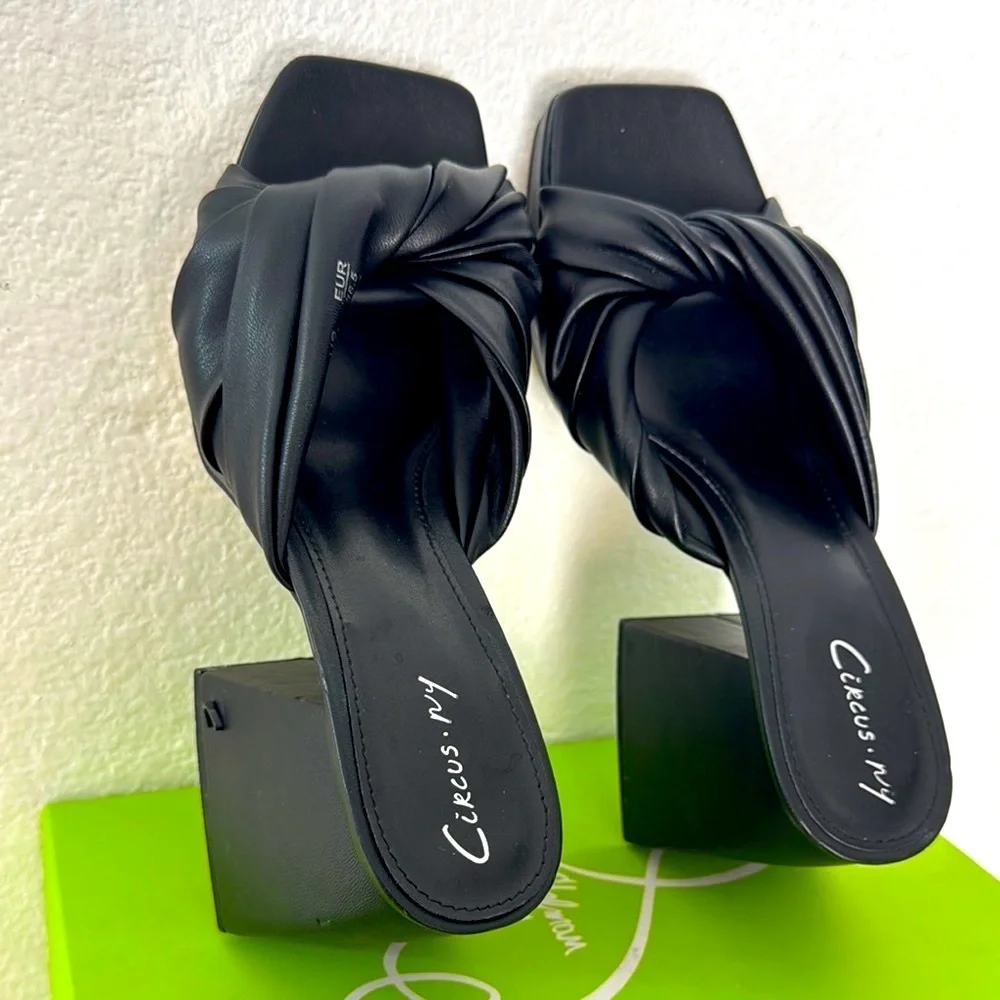 SAM EDELMAN Circus Marianna Black Size 6 1/2 Open Toe Block Heel Slide Sandals